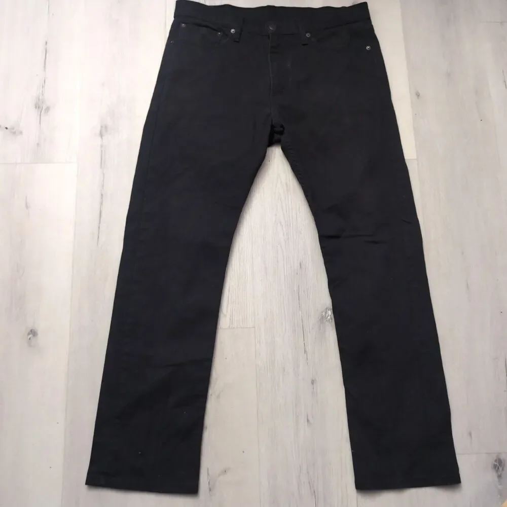 Levis 513 Jeans Mens Size 34 Black Slim Straight Denim Pants Black Leather Patch